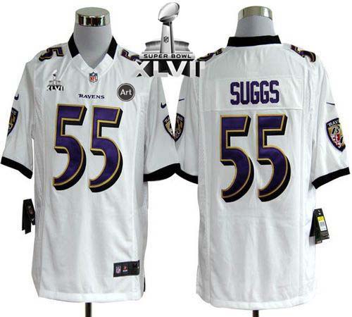  Ravens #55 Terrell Suggs White Super Bowl XLVII Men's Stitched NFL Game Jersey