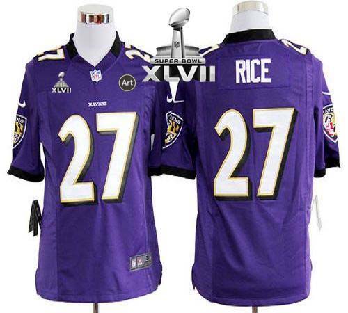  Ravens #27 Ray Rice Purple Team Color Super Bowl XLVII Men's Stitched NFL Game Jersey