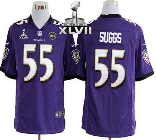  Ravens #55 Terrell Suggs Purple Team Color Super Bowl XLVII Men's Stitched NFL Game Jersey
