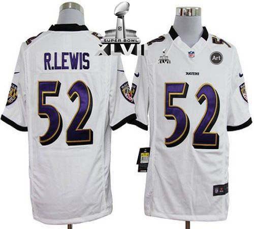  Ravens #52 Ray Lewis White Super Bowl XLVII Men's Stitched NFL Game Jersey