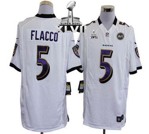  Ravens #5 Joe Flacco White Super Bowl XLVII Men's Stitched NFL Game Jersey