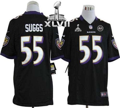  Ravens #55 Terrell Suggs Black Alternate Super Bowl XLVII Men's Stitched NFL Game Jersey