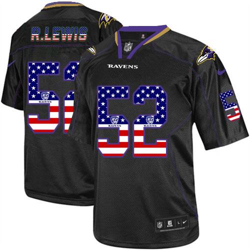  Ravens #52 Ray Lewis Black Men's Stitched NFL Elite USA Flag Fashion Jersey