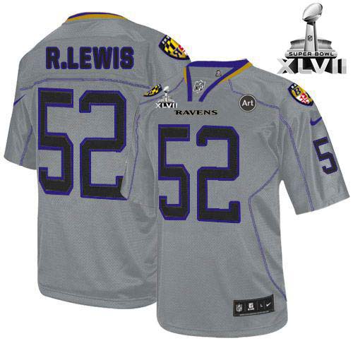  Ravens #52 Ray Lewis Lights Out Grey Super Bowl XLVII Men's Stitched NFL Elite Jersey