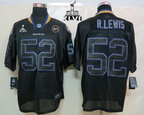  Ravens #52 Ray Lewis Lights Out Black Super Bowl XLVII Men's Stitched NFL Elite Jersey