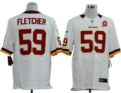  Redskins #59 London Fletcher White With 80TH Patch Men's Stitched NFL Elite Jersey