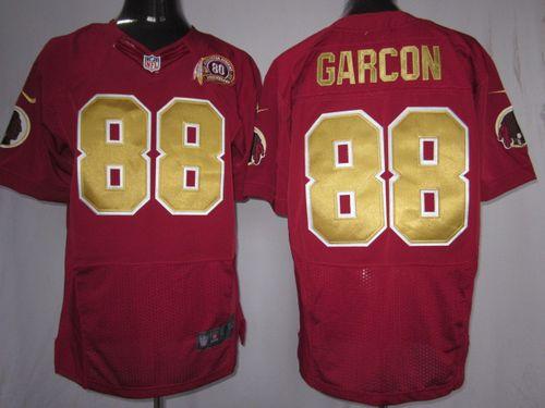  Redskins #88 Pierre Garcon Burgundy Red (Gold Number) 80TH Patch Men's Stitched NFL Elite Jersey
