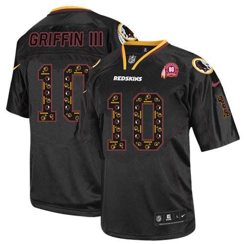  Redskins #10 Robert Griffin III New Lights Out Black With 80TH Patch Men's Stitched NFL Elite Jersey
