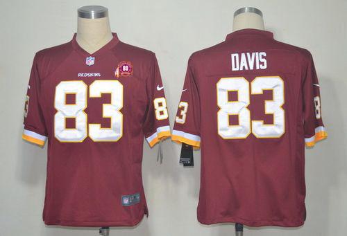  Redskins #83 Fred Davis Burgundy Red Team Color With 80TH Patch Men's Stitched NFL Game Jersey