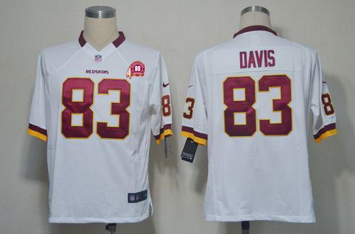  Redskins #83 Fred Davis White With 80TH Patch Men's Stitched NFL Game Jersey