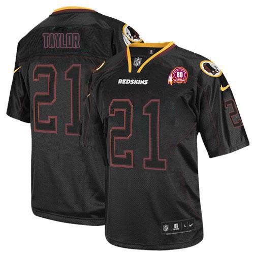  Redskins #21 Sean Taylor Lights Out Black With 80TH Patch Men's Stitched NFL Elite Jersey