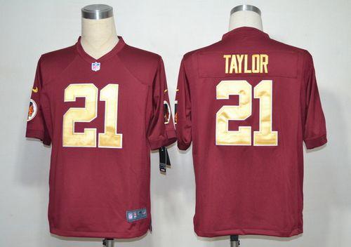  Redskins #21 Sean Taylor Burgundy Red Gold No. Alternate Men's Stitched NFL Game Jersey