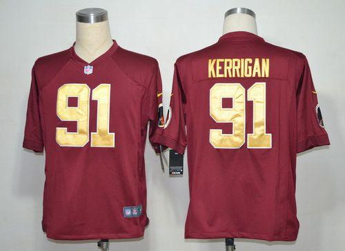  Redskins #91 Ryan Kerrigan Burgundy Red Gold No. Alternate Men's Stitched NFL Game Jersey