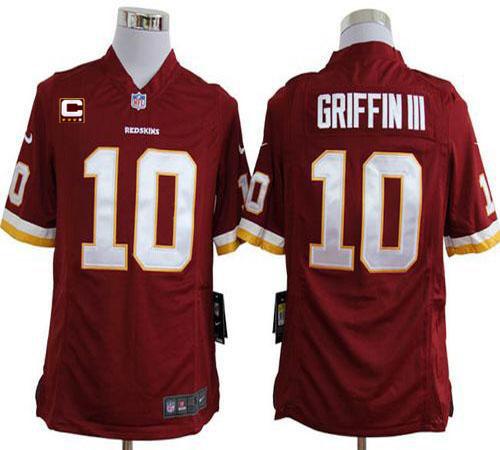  Redskins #10 Robert Griffin III Burgundy Red Team Color With C Patch Men's Stitched NFL Game Jersey