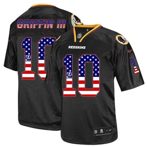  Redskins #10 Robert Griffin III Black Men's Stitched NFL Elite USA Flag Fashion Jersey