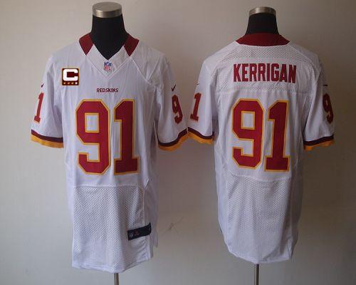  Redskins #91 Ryan Kerrigan White With C Patch Men's Stitched NFL Elite Jersey