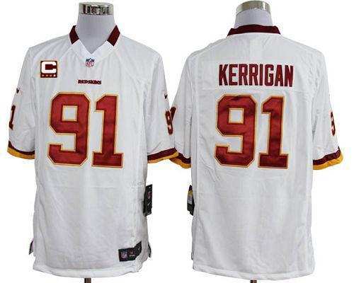  Redskins #91 Ryan Kerrigan White With C Patch Men's Stitched NFL Game Jersey