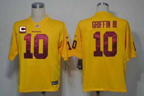  Redskins #10 Robert Griffin III Yellow With C Patch Men's Stitched NFL Elite Jersey