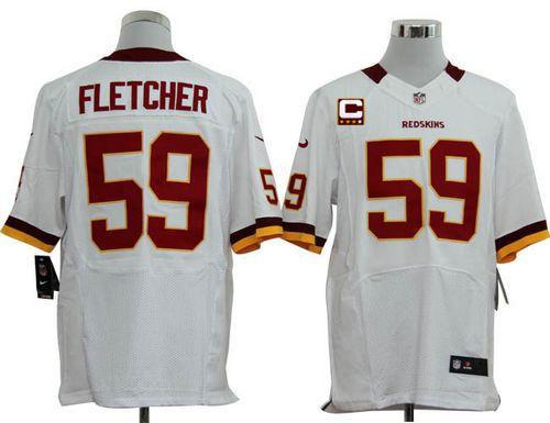  Redskins #59 London Fletcher White With C Patch Men's Stitched NFL Elite Jersey