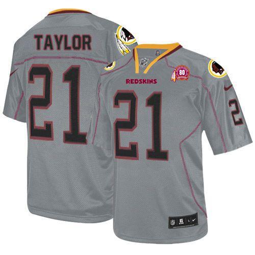  Redskins #21 Sean Taylor Lights Out Grey With 80TH Patch Men's Stitched NFL Elite Jersey
