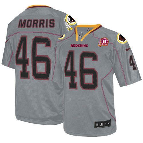  Redskins #46 Alfred Morris Lights Out Grey With 80TH Patch Men's Stitched NFL Elite Jersey