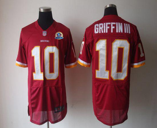  Redskins #10 Robert Griffin III Burgundy Red Team Color With Hall of Fame 50th Patch Men's Stitched NFL Elite Jersey