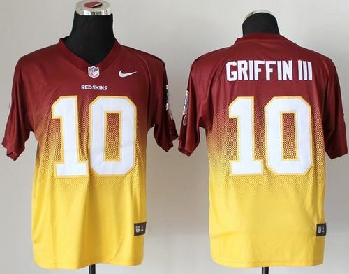  Redskins #10 Robert Griffin III Burgundy Red/Gold Men's Stitched NFL Elite Fadeaway Fashion Jersey