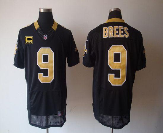  Saints #9 Drew Brees Black Team Color With C Patch Men's Stitched NFL Elite Jersey