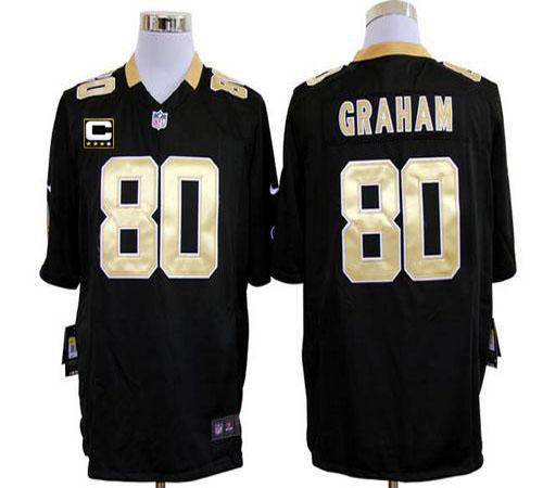  Saints #80 Jimmy Graham Black Team Color With C Patch Men's Stitched NFL Game Jersey