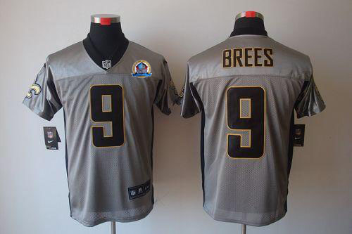  Saints #9 Drew Brees Grey Shadow With Hall of Fame 50th Patch Men's Stitched NFL Elite Jersey