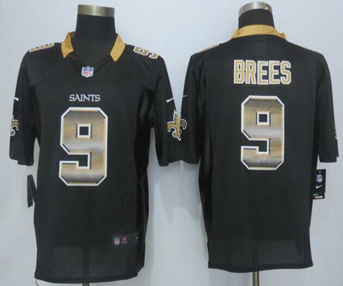  Saints #9 Drew Brees Black Team Color Men's Stitched NFL Limited Strobe Jersey