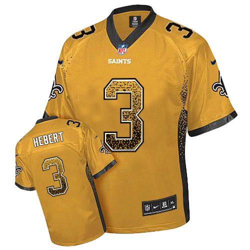  Saints #3 Bobby Hebert Gold Men's Stitched NFL Elite Drift Fashion Jersey