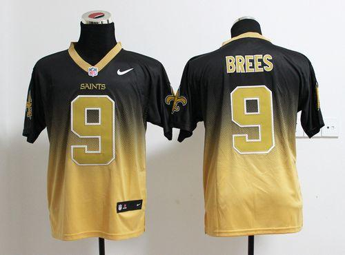  Saints #9 Drew Brees Black/Gold Men's Stitched NFL Elite Fadeaway Fashion Jersey