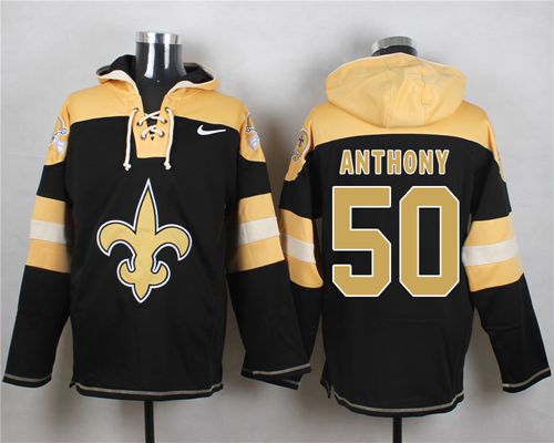  Saints #50 Stephone Anthony Black Player Pullover NFL Hoodie