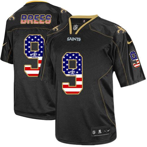  Saints #9 Drew Brees Black Men's Stitched NFL Elite USA Flag Fashion Jersey