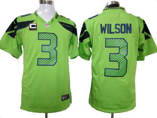  Seahawks #3 Russell Wilson Green Alternate With C Patch Men's Stitched NFL Game Jersey