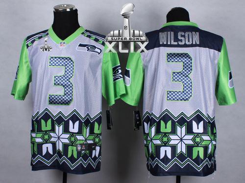  Seahawks #3 Russell Wilson Grey Super Bowl XLIX Men's Stitched NFL Elite Noble Fashion Jersey