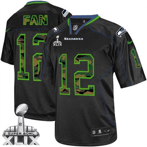  Seahawks #12 Fan Black Super Bowl XLIX Men's Stitched NFL Elite Camo Fashion Jersey