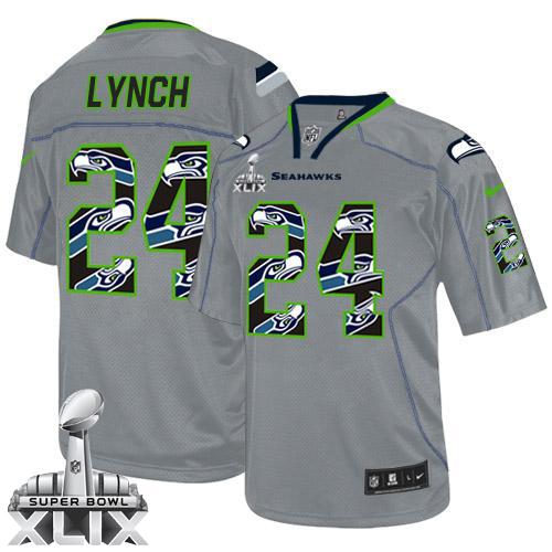  Seahawks #24 Marshawn Lynch New Lights Out Grey Super Bowl XLIX Men's Stitched NFL Elite Jersey
