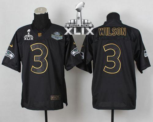  Seahawks #3 Russell Wilson Black Gold No. Fashion Super Bowl XLIX Men's Stitched NFL Elite Jersey