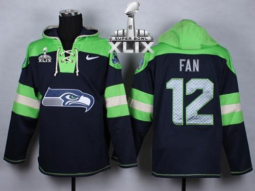  Seahawks #12 Fan Navy Blue Super Bowl XLIX Player Pullover Hoodie