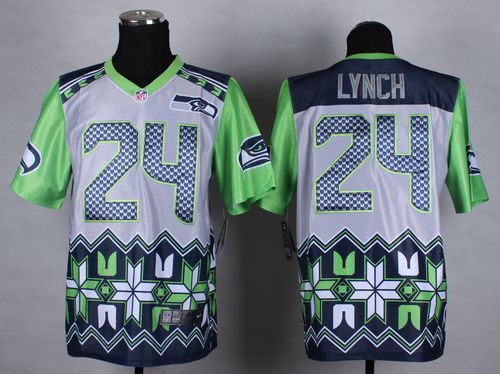  Seahawks #24 Marshawn Lynch Grey Men's Stitched NFL Elite Noble Fashion Jersey