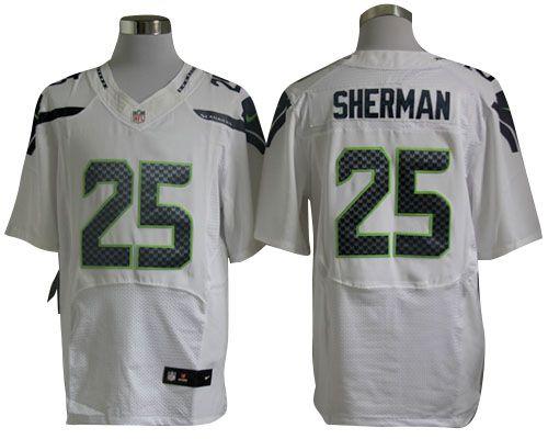  Seahawks #25 Richard Sherman White Men's Stitched NFL Elite Jersey