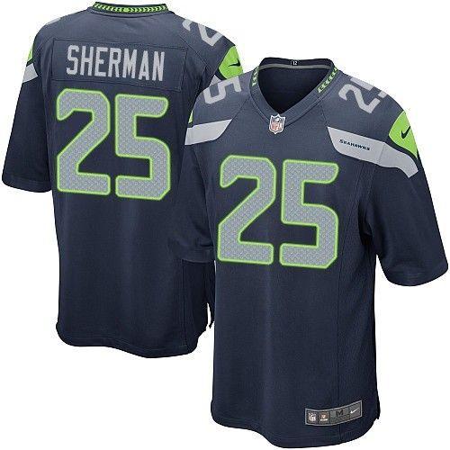  Seahawks #25 Richard Sherman Steel Blue Team Color Men's Stitched NFL Game Jersey