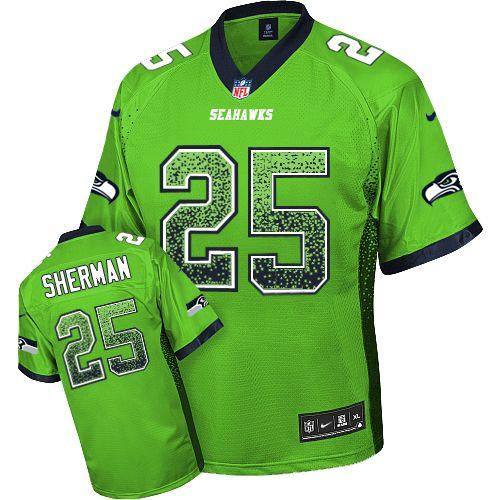  Seahawks #25 Richard Sherman Green Men's Stitched NFL Elite Drift Fashion Jersey