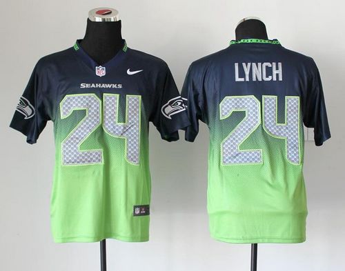  Seahawks #24 Marshawn Lynch Steel Blue/Green Men's Stitched NFL Elite Fadeaway Fashion Jersey