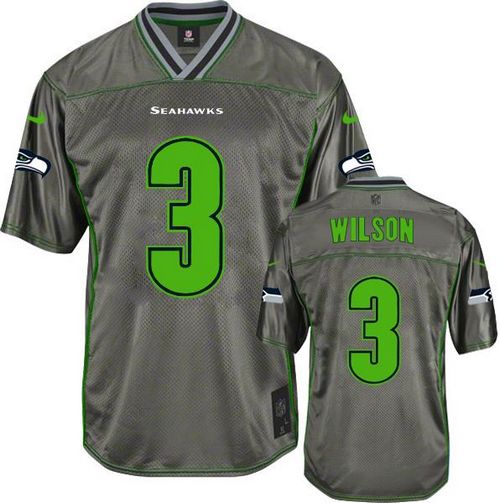  Seahawks #3 Russell Wilson Grey Men's Stitched NFL Elite Vapor Jersey