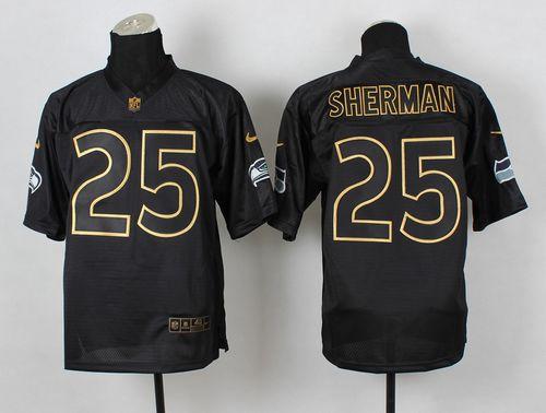  Seahawks #25 Richard Sherman Black Gold No. Fashion Men's Stitched NFL Elite Jersey