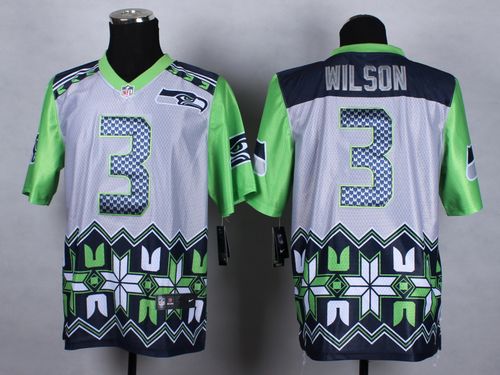  Seahawks #3 Russell Wilson Grey Men's Stitched NFL Elite Noble Fashion Jersey
