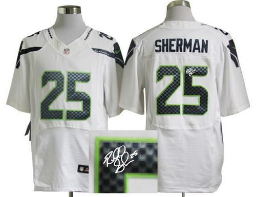  Seahawks #25 Richard Sherman White Men's Stitched NFL Elite Autographed Jersey
